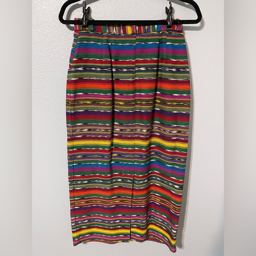 Vtg Central Falls Serape Striped Midi Skirt Boho Southwestern Cowgirl Size 8 - Picture 3 of 14